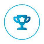 Blaues Icon eines Pokals mit Stern in der Mitte, dargestellt in einem Kreis – Symbol für Erfolge, Auszeichnungen oder Challenges in einer App.