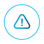 Blaues Icon eines Warndreiecks mit Ausrufezeichen, dargestellt in einem Kreis – Symbol für Notruf oder Pannenhilfe.