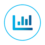 Blaues Icon eines Balkendiagramms, dargestellt in einem Kreis – Symbol für Statistiken oder Datenanalyse.