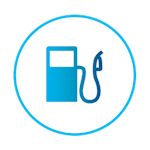 Blaues Icon einer Zapfsäule, dargestellt in einem Kreis – Symbol für Tanküberwachung oder Kraftstoffmanagement.
