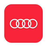 Rotes App-Icon mit den vier Audi-Ringen in Weiß – Symbol für die Audi Connect oder myAudi App.